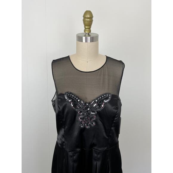 Bisou Bisou NWT Black Sheath Dress 14 Sheer Embroidered Sleeveless LBD - Picture 2 of 15